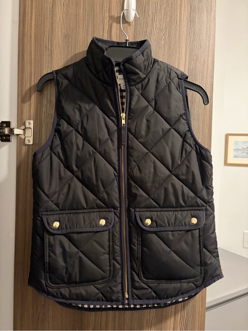 J. Crew Black Quilted Vest with Gold Accents